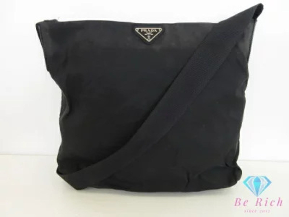 Prada Shoulder Bag Black Pocono Triangle Plate Messenger Crossbody Handbag